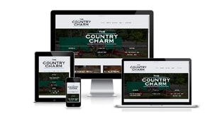 Country Charm website on desktop, laptop, iPad and iPhone screens
